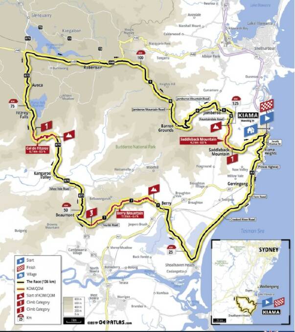 The race will commence in Kiama, travel through Berry into Kangaroo Valley and then up to Fitzroy Falls via Moss Vale Road, before turning right along Sheepwash Road then right again at the roundabout on the Illawarra Highway. Riders then travel through Robertson and down Jamberoo Mountain Road back to Kiama.