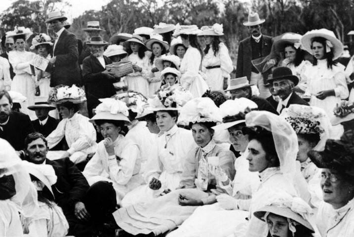 ON MOTHER EARTH: Picnickers enjoying lunch at a similar outing to the one held for the opening of Seery & Hayter's sawmill at East Kangaloon in 1889. Photo: B Mahony.