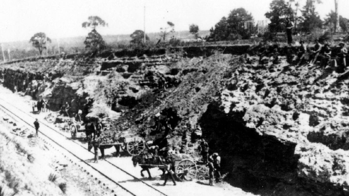 MAKING PROGRESS: At work duplicating the Southern Railway line, c1915. Photo: BDH&FHS.