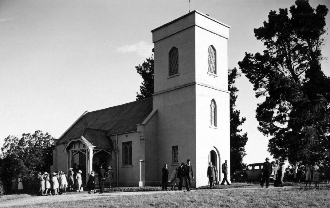 ON THE HILL: Christ Church was built at Bong Bong in 1845, pictured here in 1945. Photo: BDH&FHS.