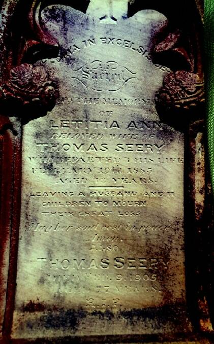 IN MEMORIUM: Letitia and Thomas Seery's headstone at Catholic graveyard, Burrawang. Photo: Liana MacDiarmid.