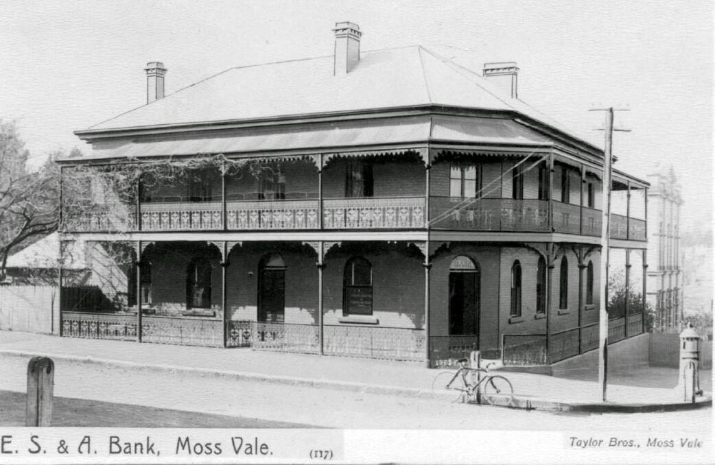 FIRST IN TOWN: Moss Vale's ES&A Bank, corner Argyle Street and Berrima Road (now Waite Street), as depicted on a Taylor Bros postcard, c1900, with just a bicycle parked out front. Photo: BDH&FHS