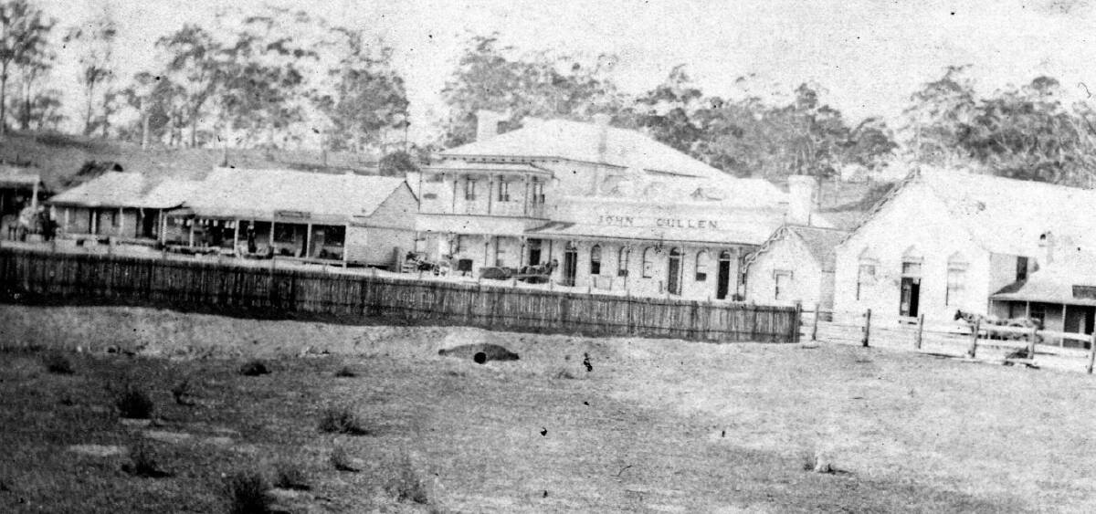 GOOD PROSPECTS: At Moss Vale, John Cullen’s Royal Hotel (the two-storey building), Railway Store bearing his name and Meeting Hall, c1880. Photo: BDH&FHS.