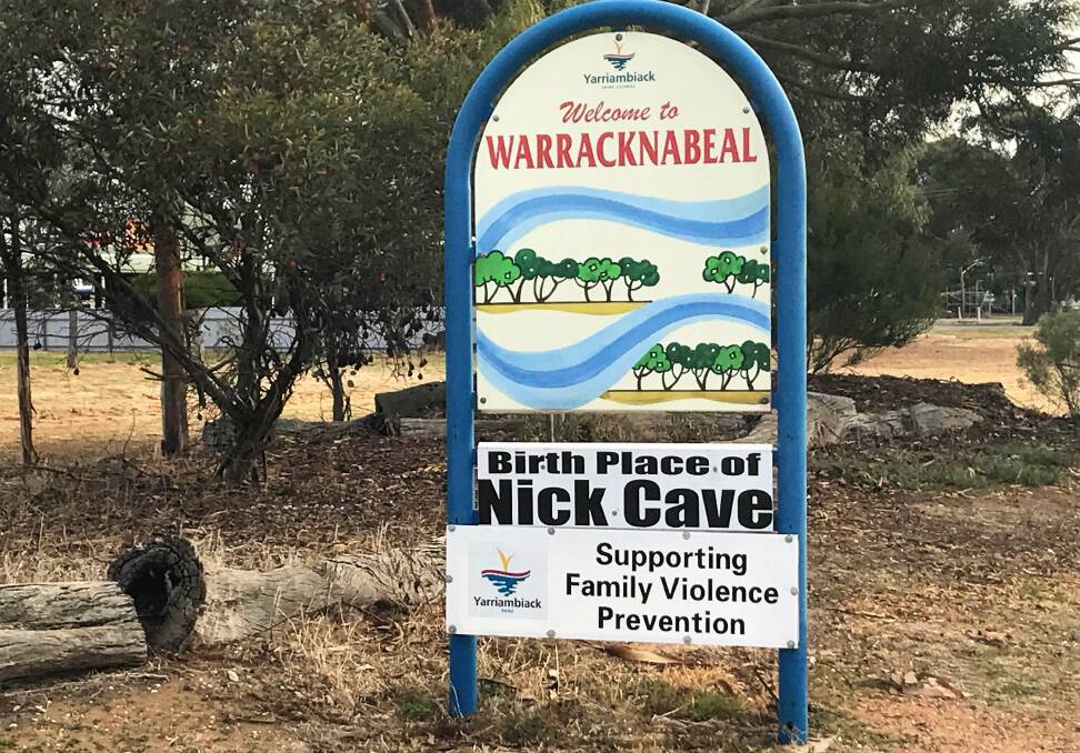 "Birth Place of Nick Cave" is written on the Warracknabeal welcome sign.