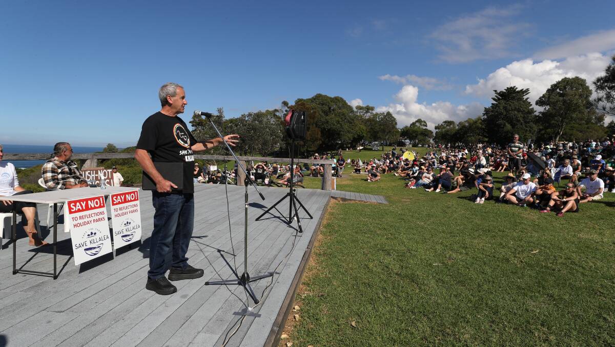 Save Killalea Alliance convenor Peter Moran speaking at a Save the Farm rally on May 1,2021. Picture: Robert Peet.