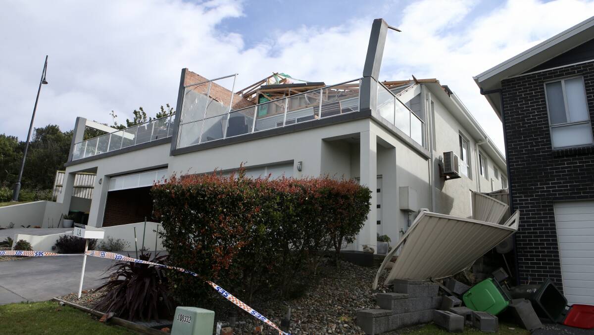  This Shell Cove duplex was one of many properties in the Illawarra damaged from the severe storm. Picture: Sylvia Liber