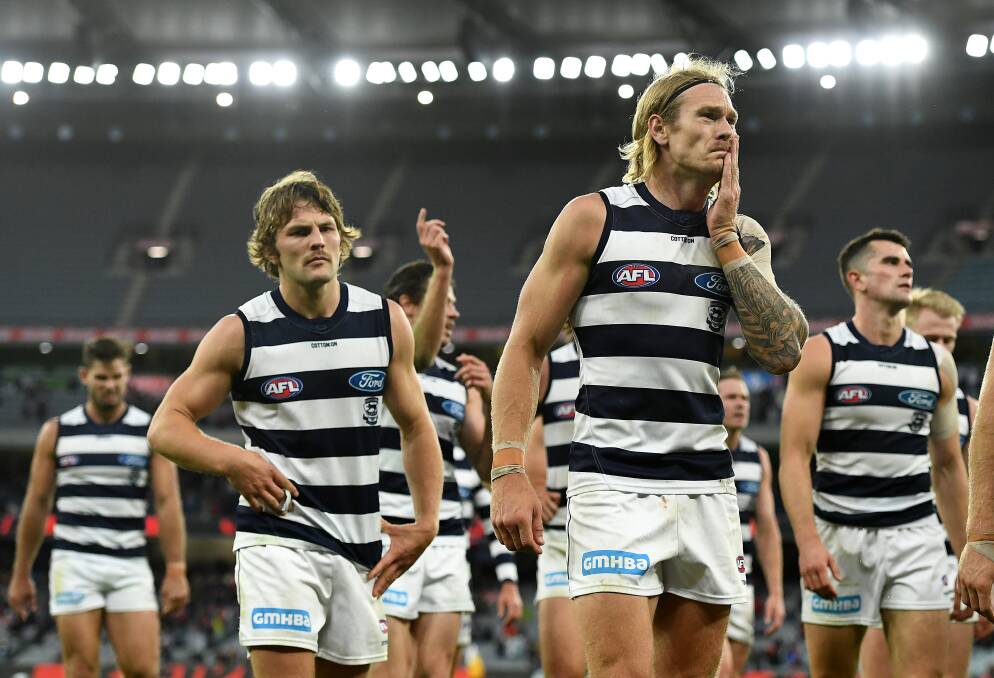 Geelong's defence looked especially slow and cumbersome against Melbourne. Photo: Quinn Rooney/Getty Images