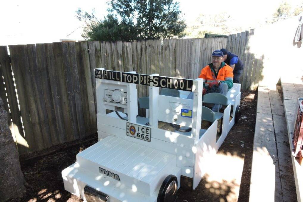 The "bus" the Men's Shed built for their local Hill Top preschool. "The kids love it," Peter Costigan said.