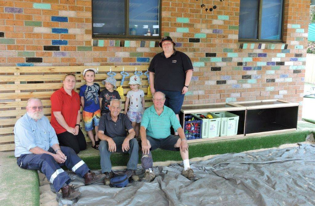 Members of the Hill Top's Men Shed after finishing the storage project at Thirlmere Pre School. Picture supplied.