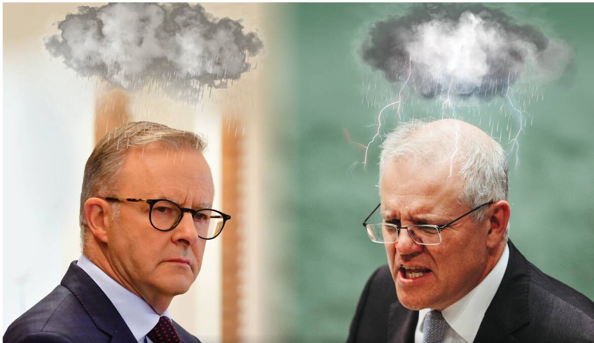 There could be more stormy weather ahead for Anthony Albanese and Scott Morrison. Pictures: Elesa Kurtz, Dion Georgopoulos