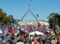 Thousands of protesters marched through Canberra to Parliament House. Picture: Sitthixay Ditthavong