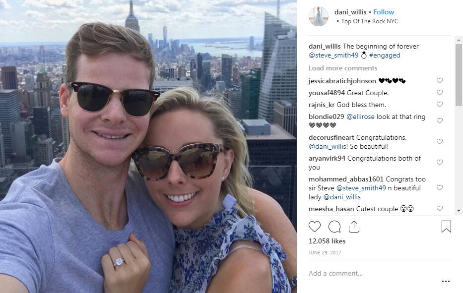 Dani Willis announces her engagement to Steve Smith. Photo: Instagram