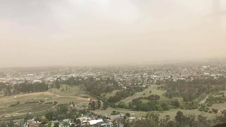 The dust storm is moving towards the Illawarra region. This photo was taken at Goulburn. Picture: Goulburn Mulwaree Support Rural Fire Brigade 