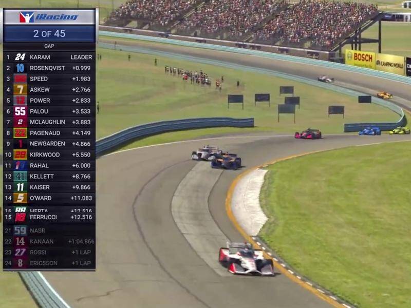 Australian Scott McLaughlin shown out in front in the Indy iRacing event.