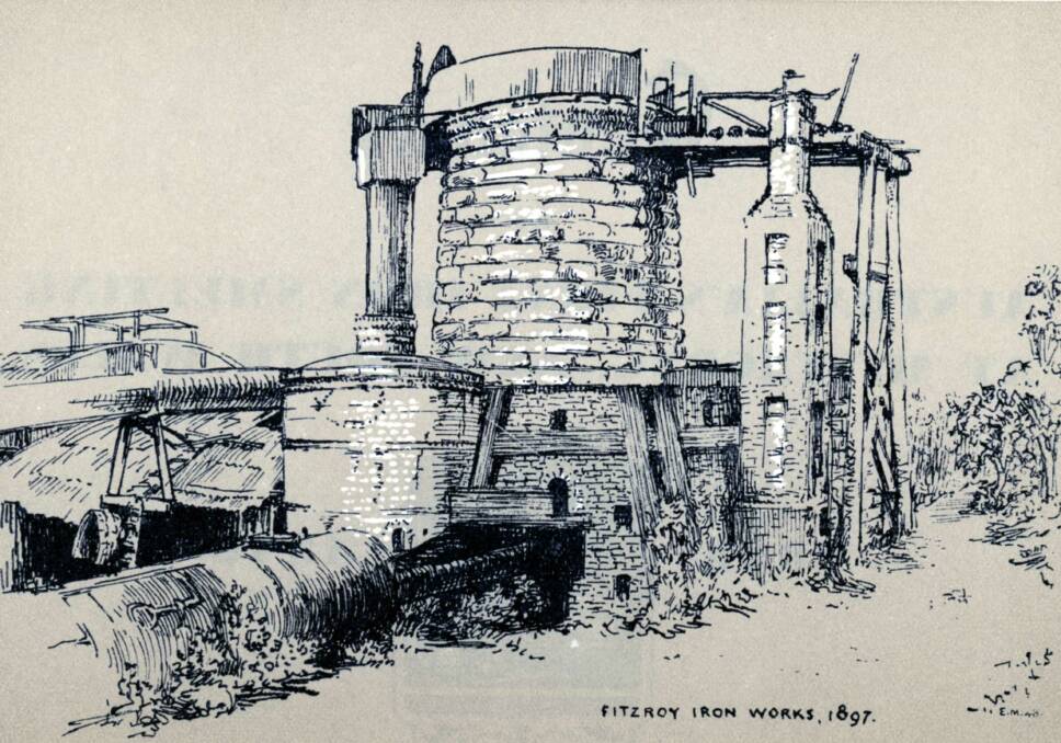 LOCAL HISTORY: Eirene Mort's pen and wash drawing of the Fitzroy blast furnace at Mittagong, as it appeared in the late 19th century.  
Photos: BDH&FHS