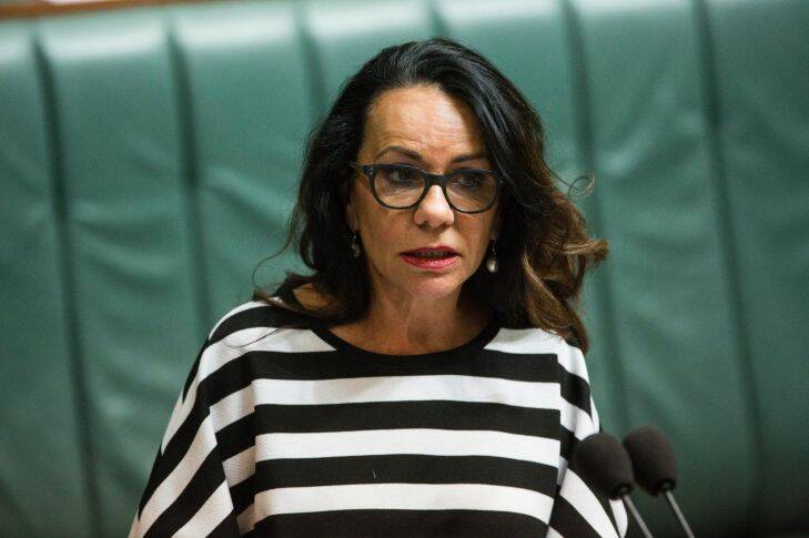 Linda Burney MP tears up as she speaks on the Marriage Amendment Bill in the House of Representatives in the House of Representatives in Canberra on the 5th of December 2017. Fedpol. Photo: Dominic Lorrimer