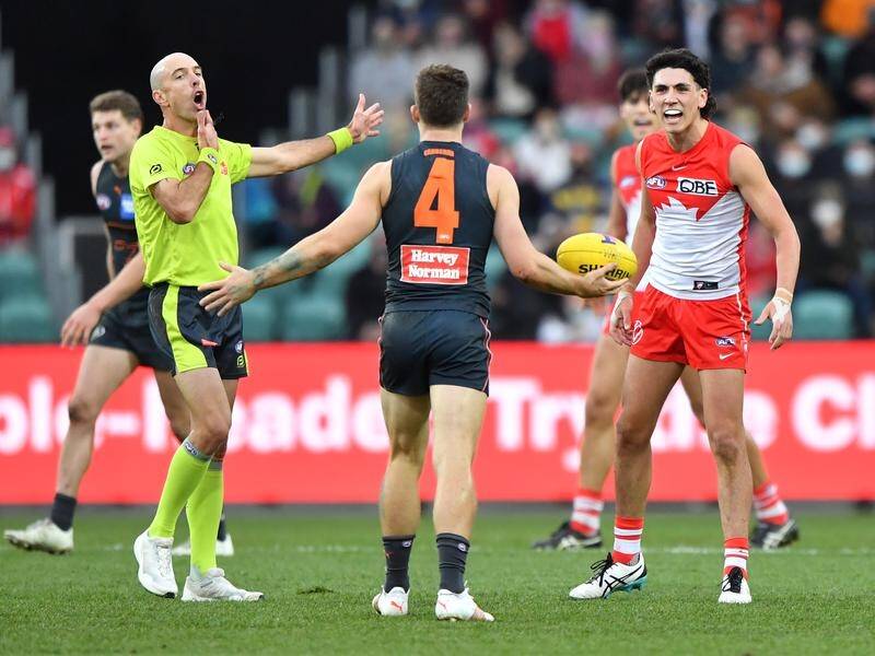 Toby Greene (No.4) had his issues with the umpires during GWS's elimination final win over Sydney .