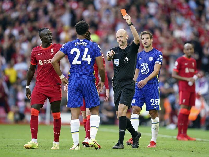Chelsea have held on for a 1-1 Premier League draw at Liverpool after Reece James was sent off.