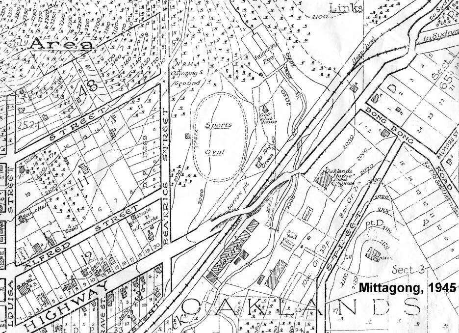 ROAD BENDS: The two Hume Highway over-bridges near the Sports Oval are seen on this 1945 map. 