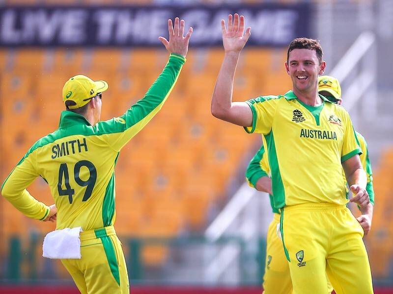 Josh Hazlewood (r) is happy to go straight into the Ashes series from the T20 World Cup in the UAE.