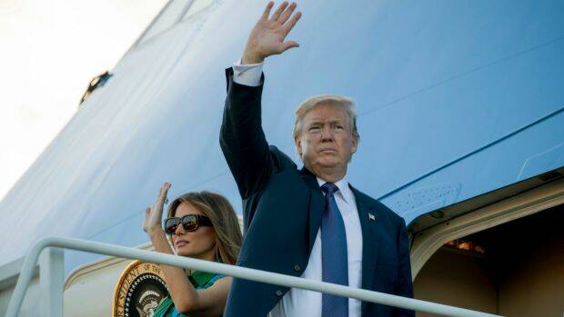 US President Donald Trump and Melania Trump board Air Force One to travel to Japan. Photo: AP