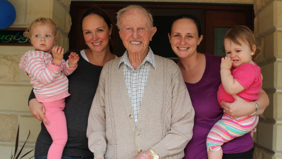 Alice, Joanne, Louise and Paige with Gordon Stone. Photo supplied