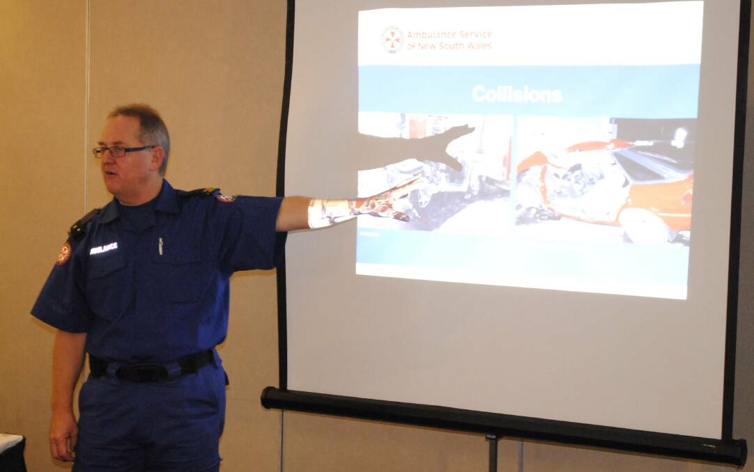 NSW Ambulance Service's Dave Harker leads a seminar on a paramedic's perspective of a car collision.