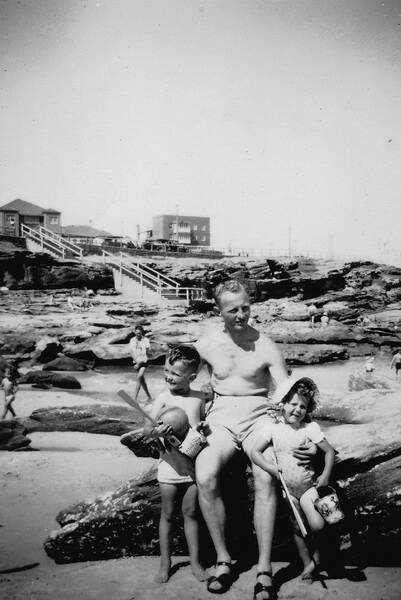 Gordon Stone with young Peter and Judy at the beach. Photo supplied