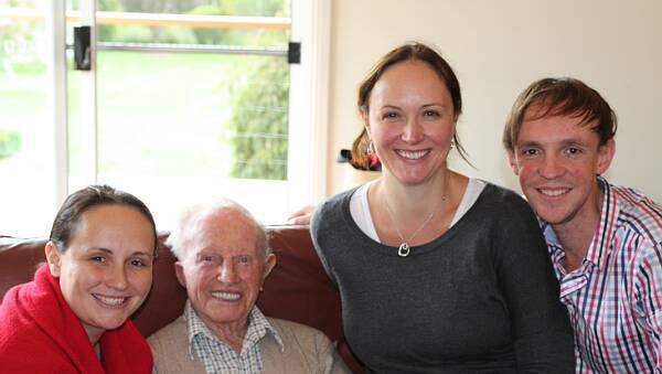 Gordon Stone with his grandchildren at his 99th birthday. Photo supplied