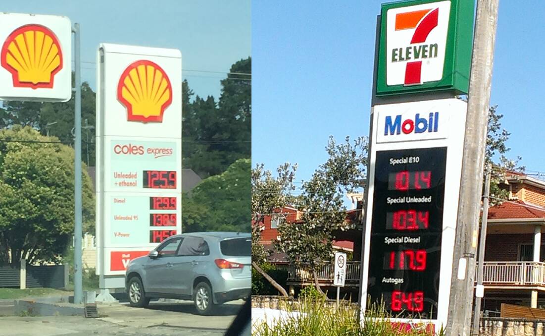 Left: Shell in Moss Vale on Wednesday. Right: 7 Eleven in Sydney on Wednesday.
