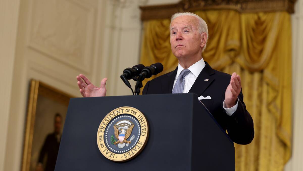 US President Joe Biden made remarks from the East Room of the White House as the Taliban took control of Kabul. Picture: Getty Images