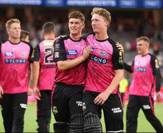 Hayden Kerr and teammate Jordan Silk in this year's Big Bash League season. Picture supplied. 
