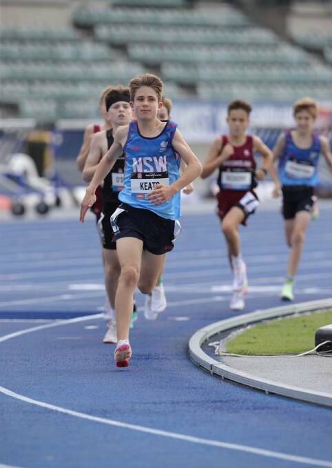 Running: Harry Keats in the lead during his 800m race at the Australian Track and Field Championships. Photo: supplied. 