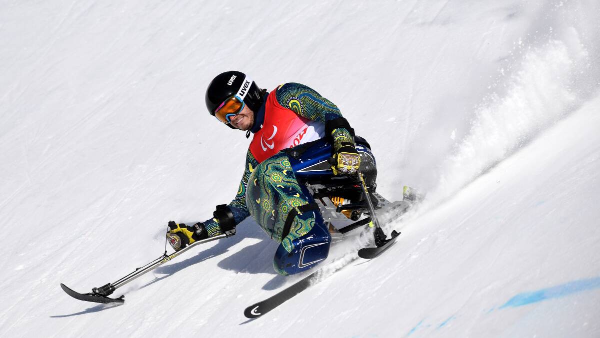 Competing: Sam Tait during the Super-G sitting event in the alpine skiing. Photo: Paralympics Australia.