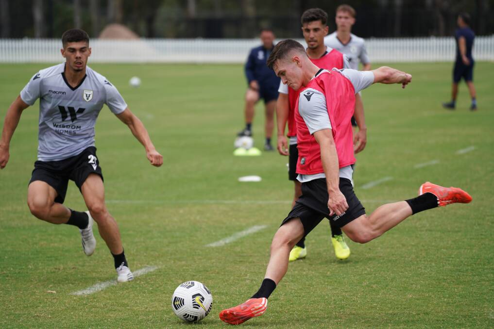 Walter Scott (right) training with Macarthur FC. Photo: supplied. 