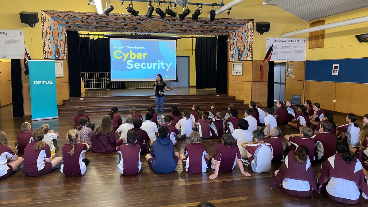 Students taking part in Optus's Digital Thumbprint program. Photo: supplied. 