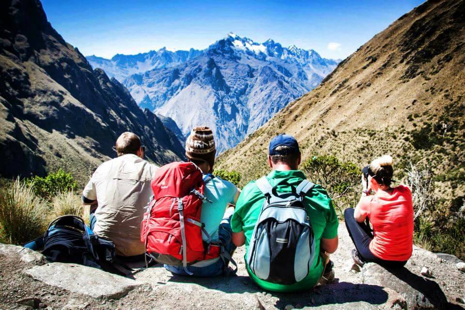 GREAT VIEW: Steve Ellery (wearing green) was among a group who climbed Machu Picchu in 2014. Photo: SUPPLIED