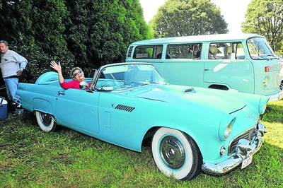 �Thunderbirds are Go� - well at least Margaret Curry in her 1956 Ford Thunderbird is set to go.		Photo by Roy Truscott