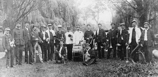 TOWN BAND: The Mittagong Band pictured circa 1900. W Brazenall Jnr is second from right. In front are G Vincent, Bandmaster (left) and G Dawson.