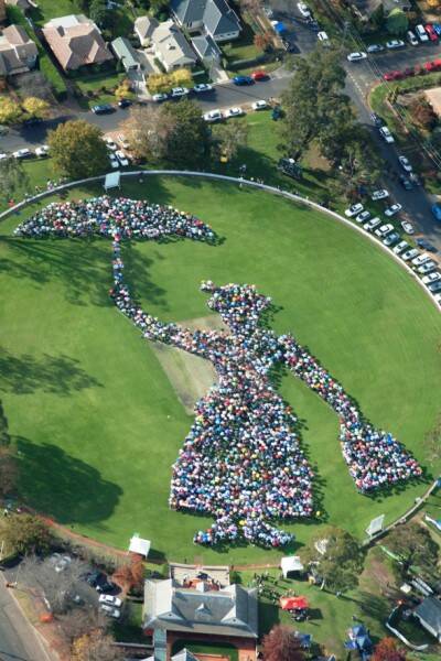 The world record mosaic made of people holding umbrellas. Photo by Clint Crawley