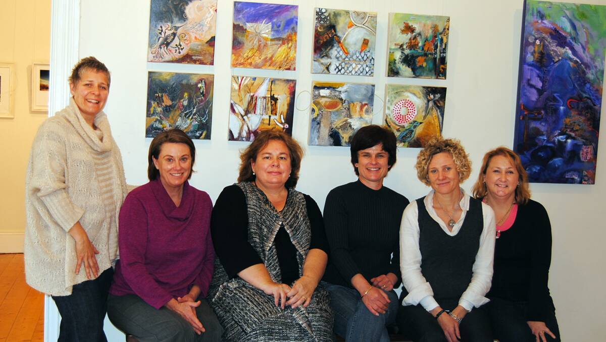 Stratum artists from left: Susie Webster, Tracey Miller, Michelle Lindau, Lucinda McDonald, Trudi Spencer and Leanne Booth in front of their collaborative work. 
