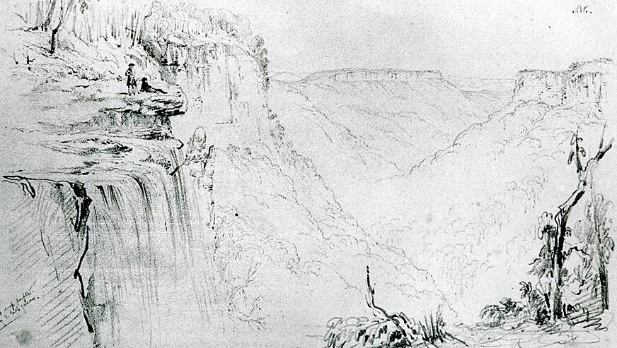 AT THE FALLS: Martens' 1836 sketch "Fall of the Quarrooilli". Image: State Library