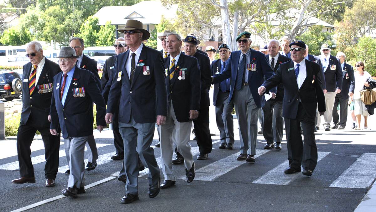 War veterans marching towards the service at Mittagong.